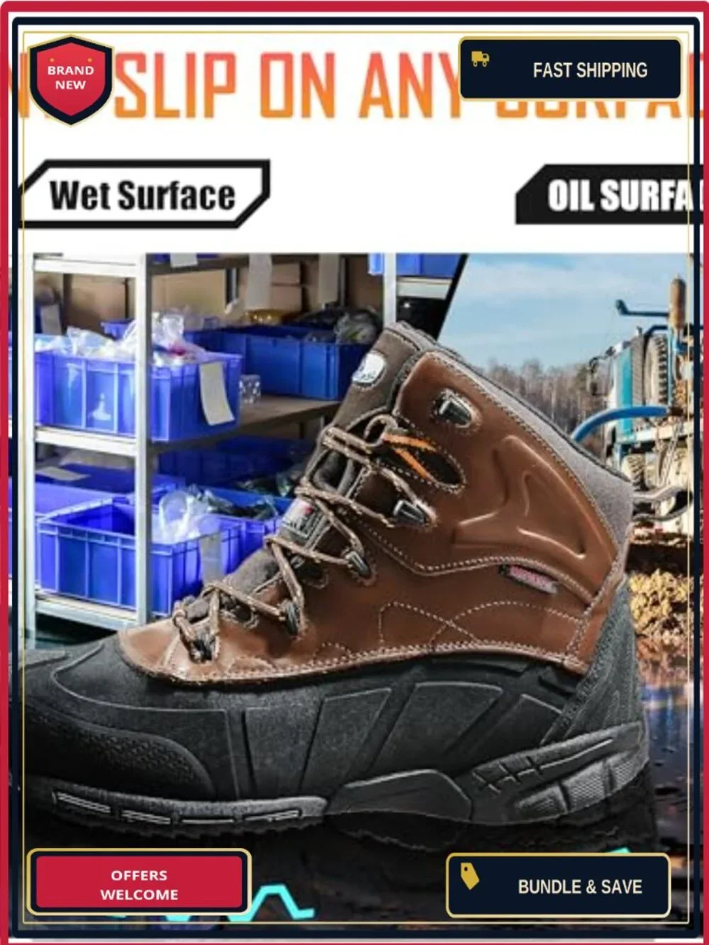 Waterproof Work Boots Composite Toe Non Slip Leather Construction Puncture